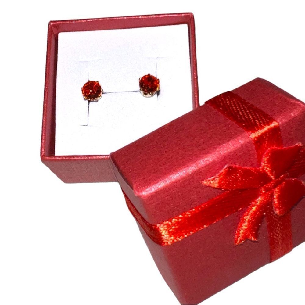 Ruby cz July birthday post earrings with 14k gold plated post. New